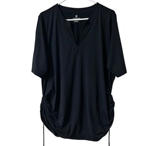 Land's End Black Short Sleeve Side Cinch V Neck Rash guard 2X